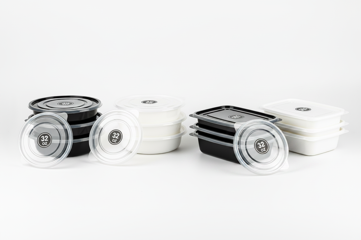 PP Microwaveable Clear Cover Black & White Containers